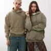 Reclaimed Vintage Unisex Oversized Hoodie In Green Overdye For Men Khaki -Fit Outfits Store 201192103 1 khaki