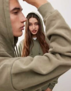 Reclaimed Vintage Unisex Oversized Hoodie In Green Overdye For Men Khaki -Fit Outfits Store 201192103 3