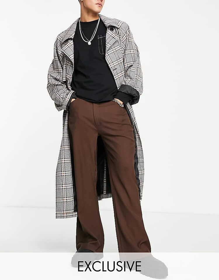 Reclaimed Vintage Inspired 90's Flare Trouser In Chocolate Brown For Men