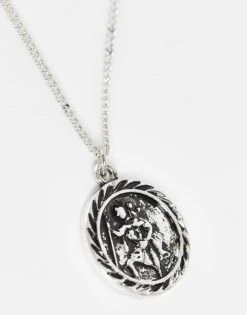 Reclaimed Vintage Unisex St Christopher Pendant Necklace In Burnished Silver For Men -Fit Outfits Store 202618577 2