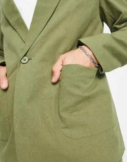 Reclaimed Vintage Slim Fit Relaxed Summer Blazer In Khaki Co-ord For Men -Fit Outfits Store 204003799 3