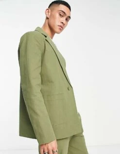 Reclaimed Vintage Slim Fit Relaxed Summer Blazer In Khaki Co-ord For Men -Fit Outfits Store 204003799 5