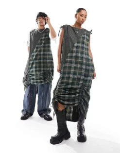 Reclaimed Vintage Genderless Dress With Ruching Detail In Check For Unisex Multi -Fit Outfits Store 205486543 4