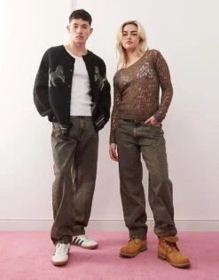 Reclaimed Vintage Unisex Barrel Leg Jean In Brown Wash For Unisex 13 Reclaimed Vintage Unisex Barrel Leg Jean In Brown Wash For Unisex -Fit Outfits Store 205526670 1 brown 1