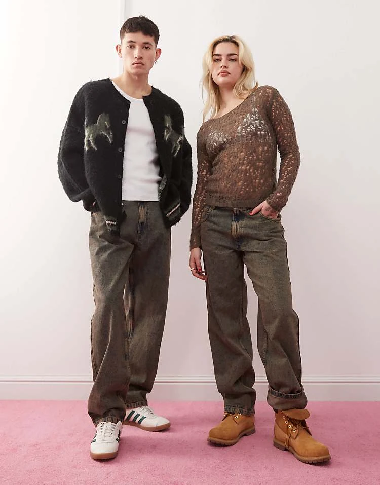 Reclaimed Vintage Unisex Barrel Leg Jean In Brown Wash For Unisex 3 Reclaimed Vintage Unisex Barrel Leg Jean In Brown Wash For Unisex