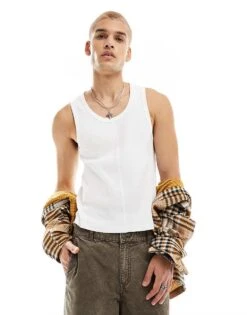 Reclaimed Vintage Ribbed Vest With Seaming Detail In White For Men -Fit Outfits Store 205547532 1 white 1