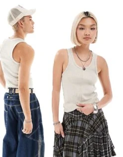 Reclaimed Vintage Unisex Shrunken Ribbed Vest Stone For Unisex