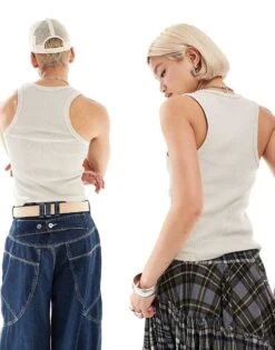 Reclaimed Vintage Unisex Shrunken Ribbed Vest Stone For Unisex -Fit Outfits Store 205547551 3