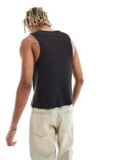 Reclaimed Vintage Ribbed Vest With Seaming Detail In Washed Black For Men -Fit Outfits Store 205547560 2