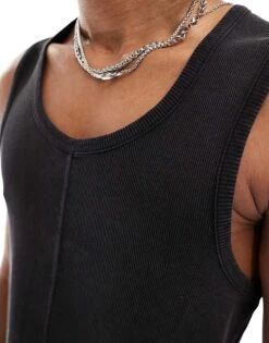 Reclaimed Vintage Ribbed Vest With Seaming Detail In Washed Black For Men -Fit Outfits Store 205547560 3
