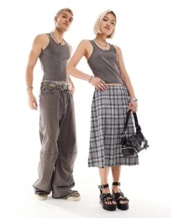 Reclaimed Vintage Unisex Shrunken Ribbed Vest In Washed Charcoal For Unisex -Fit Outfits Store 205547569 1 charcoal 1