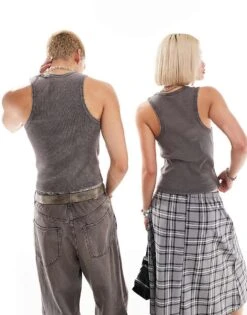 Reclaimed Vintage Unisex Shrunken Ribbed Vest In Washed Charcoal For Unisex -Fit Outfits Store 205547569 2