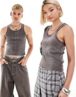 Reclaimed Vintage Unisex Shrunken Ribbed Vest In Washed Charcoal For Unisex -Fit Outfits Store 205547569 3