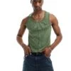 Reclaimed Vintage Ribbed Vest With Seaming Detail In Washed Khaki For Men -Fit Outfits Store 205547587 1 khaki
