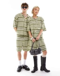 Reclaimed Vintage Unisex Knitted Shorts In Stripe Crochet For Unisex Green -Fit Outfits Store 205562677 1 green 1