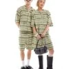 Reclaimed Vintage Unisex Knitted Shorts In Stripe Crochet For Unisex Green -Fit Outfits Store 205562677 1 green