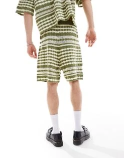 Reclaimed Vintage Unisex Knitted Shorts In Stripe Crochet For Unisex Green -Fit Outfits Store 205562677 4
