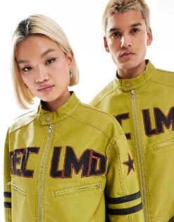 Reclaimed Vintage Unisex Leather Look Motor Jacket In Washed Green For Unisex -Fit Outfits Store 205600792 3