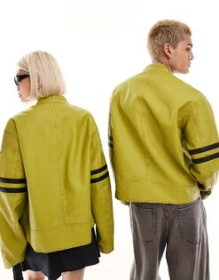 Reclaimed Vintage Unisex Leather Look Motor Jacket In Washed Green For Unisex -Fit Outfits Store 205600792 4