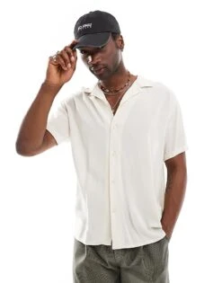 Reclaimed Vintage Viscose Revere Shirt In Ecru For Men -Fit Outfits Store 205622821 1 ecru 1