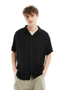 Reclaimed Vintage Viscose Revere Shirt In Black For Men -Fit Outfits Store 205622823 1 black 1