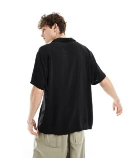 Reclaimed Vintage Viscose Revere Shirt In Black For Men -Fit Outfits Store 205622823 3