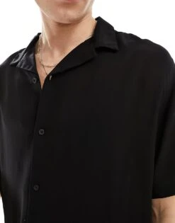 Reclaimed Vintage Viscose Revere Shirt In Black For Men -Fit Outfits Store 205622823 4