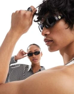 Reclaimed Vintage Unisex Square Wrap Sunglasses In Black For Unisex -Fit Outfits Store 205687512 3