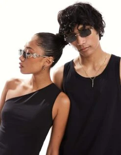 Reclaimed Vintage Unisex 90s Rectangle Wire Sunglasses In Tort For Unisex -Fit Outfits Store 205709398 4