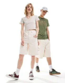 Reclaimed Vintage Unisex Longer Length Denim Carpenter Jorts In Ecru For Unisex -Fit Outfits Store 205856249 1 ecru 1