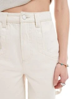 Reclaimed Vintage Unisex Longer Length Denim Carpenter Jorts In Ecru For Unisex -Fit Outfits Store 205856249 3