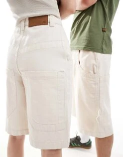 Reclaimed Vintage Unisex Longer Length Denim Carpenter Jorts In Ecru For Unisex -Fit Outfits Store 205856249 4