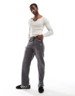 Reclaimed Vintage Long Sleeve Acid Wash Muscle Fit T-shirt In Stone For Men -Fit Outfits Store 205967020 3