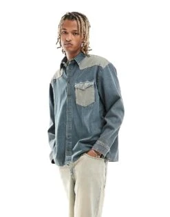 Reclaimed Vintage Two Tone Western Denim Shirt For Men Blue -Fit Outfits Store 205979433 1 blue 1