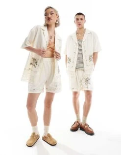 Reclaimed Vintage Unisex Limited Edition Embroidered Shirt With Lace Detail For Unisex Cream -Fit Outfits Store 205990755 3