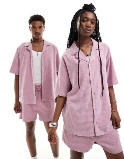 Reclaimed Vintage Unisex Cord Shirt And Short In Pink Co-ord -Fit Outfits Store 205990783 1 pink