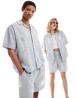 Reclaimed Vintage Unisex Cropped Boxy Shirt In Blue Check Co-ord For Unisex