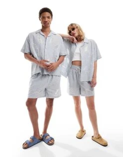 Reclaimed Vintage Unisex Cropped Boxy Shirt In Blue Check Co-ord For Unisex -Fit Outfits Store 205990801 3