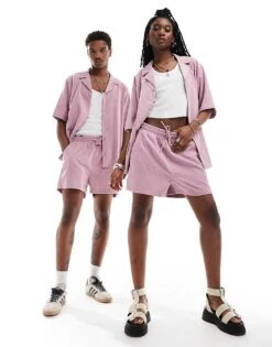 Reclaimed Vintage Unisex Cord Shirt And Short In Pink Co-ord -Fit Outfits Store 205990845 1 pink
