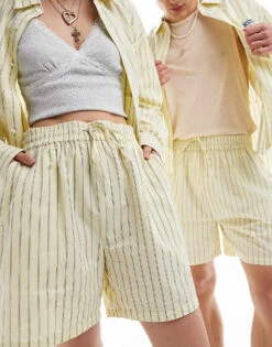 Reclaimed Vintage Unisex Short In Stripe Yellow Co-ord For Unisex Yellow Stripe -Fit Outfits Store 205991052 3