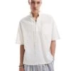 Reclaimed Vintage Short Sleeve Resort Shirt With Ties For Men White