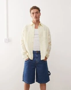 Reclaimed Vintage Sheer Embroidered Shirt In Yelllow For Men Yellow -Fit Outfits Store 205994854 1 yellow 1