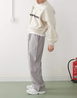 Reclaimed Vintage Striped Pull On Trouser In Grey Stripe For Men -Fit Outfits Store 206049628 4