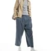 Reclaimed Vintage Relaxed Wide Leg Pull On Cropped Trouser In Blue For Men -Fit Outfits Store 206049646 1 blue