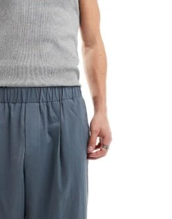 Reclaimed Vintage Relaxed Wide Leg Pull On Cropped Trouser In Blue For Men -Fit Outfits Store 206049646 3