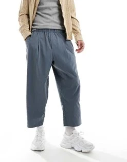 Reclaimed Vintage Relaxed Wide Leg Pull On Cropped Trouser In Blue For Men -Fit Outfits Store 206049646 5