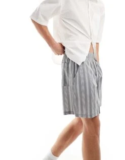 Reclaimed Vintage Striped Relaxed Short In Blue Stripe For Men -Fit Outfits Store 206049655 4