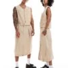 Reclaimed Vintage Unisex Linen Look Midi Skirt In Stone For Unisex Brown -Fit Outfits Store 206175832 1 brown