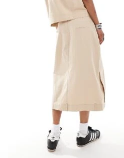 Reclaimed Vintage Unisex Linen Look Midi Skirt In Stone For Unisex Brown -Fit Outfits Store 206175832 4