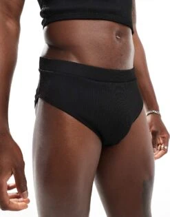 Reclaimed Vintage Swim Trunk In Black Rib For Unisex